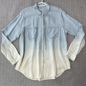 Rails Women's Shirt 100% Tencel Size L Blue Ombré Long Sleeve Button Down